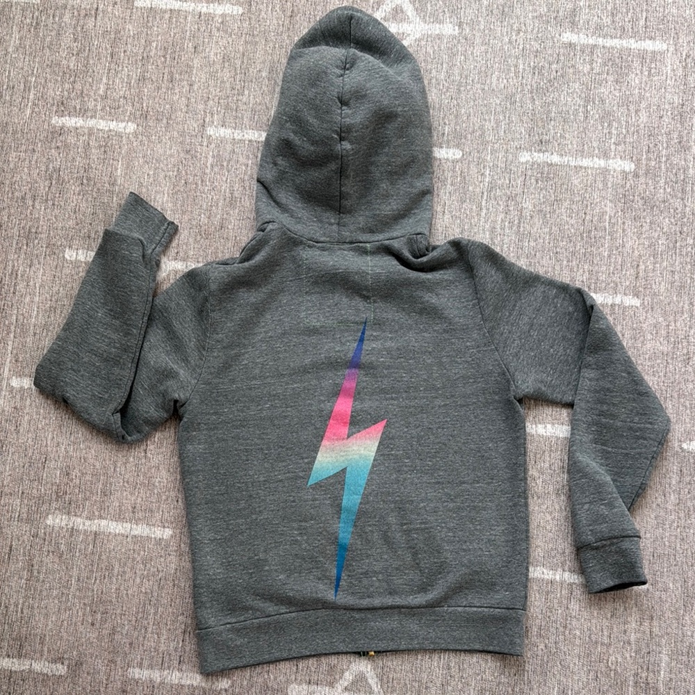 Aviator Nation Gray Hoodie with Multicolor Lightning Bolt - Picture 2 of 2